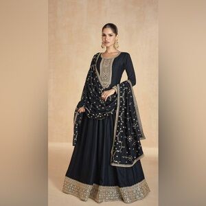 Elegant Black Embroidered Lehenga